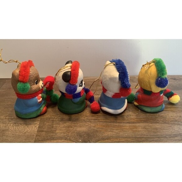 Vintage Giftco Animal Ceramic Bell Christmas Ornaments Set Cat Dog Bear Panda - Picture 9 of 14